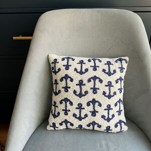 Beaded Nautical Anchor Accent Throw Pillow Beach Coastal Home Decor White Blue